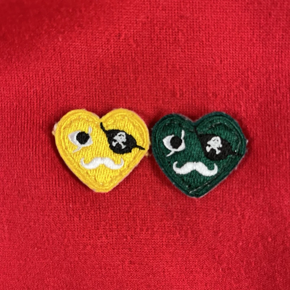 Comme des Garçons Play Sweater Mens Small S Red Double Pirate Yellow Green Heart - Image 2 of 4