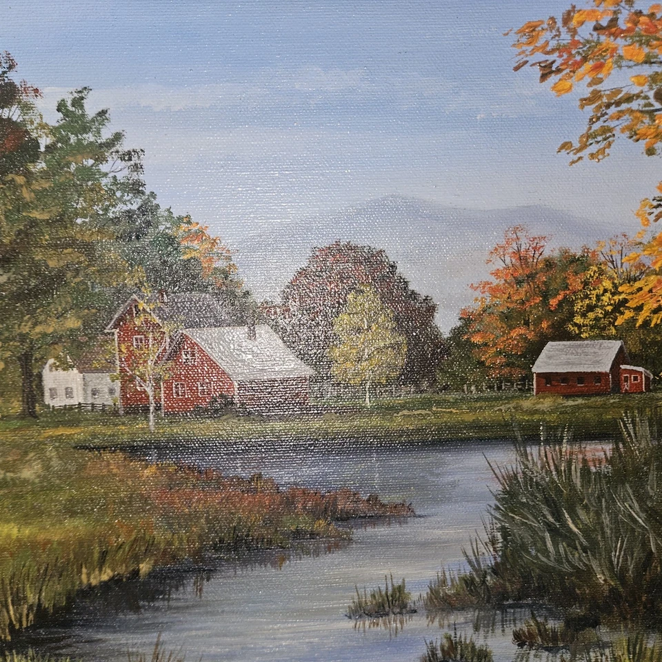 New England Farm In Fall Autumn Oil On Canvas Signed 20x24 Impressionist Artist - Image 4 of 4