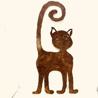 Steel Kitty sculpture Large Exterior Rusty  Cat Whimsical 22''