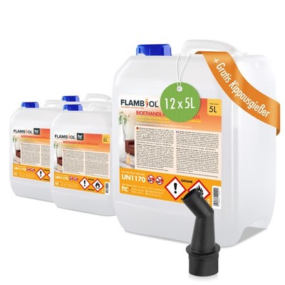 Bioethanol 96,6% Premium 60 Liter (12x 5L) FLAMBIOL für Kamine & Ethanol-Brenner