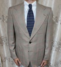 1970s vintage classic Windowpane all worsted rockabilly disco beige blazer 40R