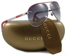 GUCCI Vintage GG1827/S Classic Aviator Silver/Red Enamel Trim Blk/Gry Lens NM 