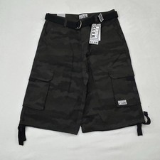 Pro Club Cotton Twill Military Black Camo Below Knee Cargo Shorts w/ Belt Men 30