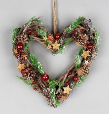 Prelit Heart Wreath 35cm Shatchi Wooden Twigs Base Christmas Hanging Decoration