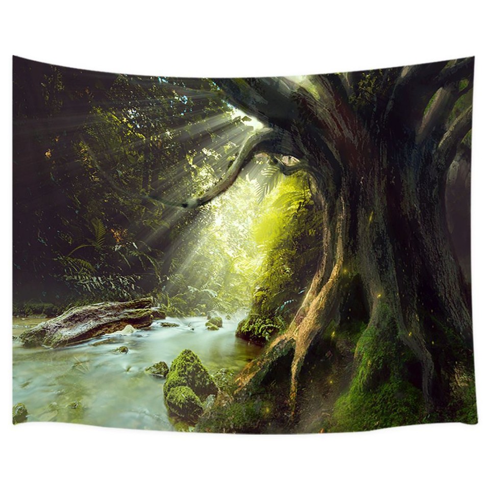 Extra Forest Forest Stream Extra Large Tapestry Wall Hanging Green Plants Nature ...