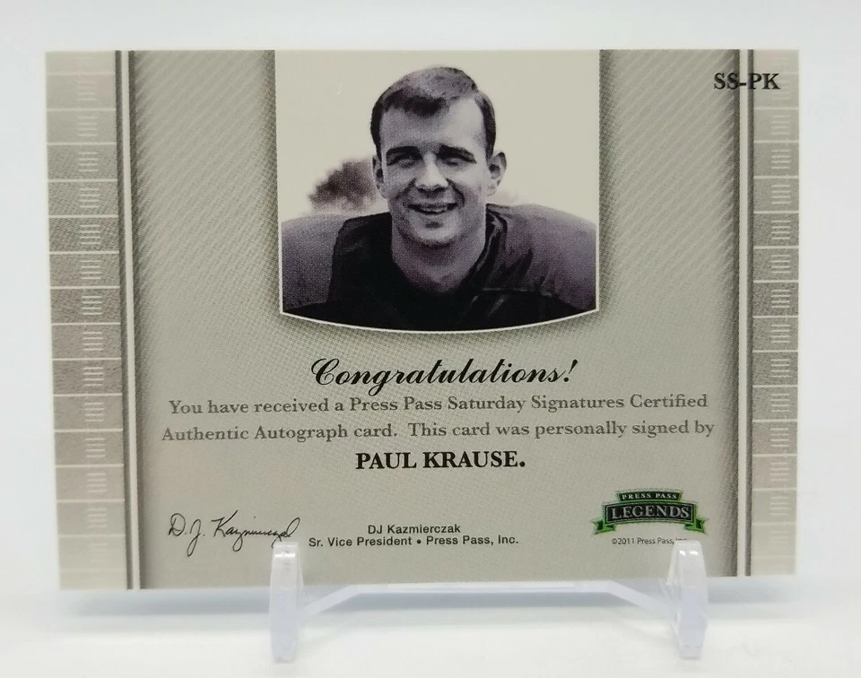 2011 Press Pass Authentics PAUL KRAUSE HOF 98 Saturday Signatures 21/25 SS-PK - Image 4 of 4
