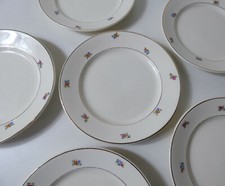 6 assiettes plates Badonviller faience fleurs or vintage