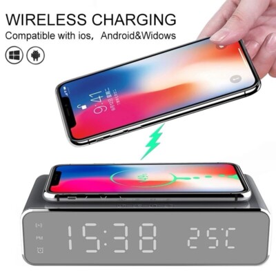 Digitaler Wecker Temperaturanzeige Kabellose Telefone Ladestation Schwarz