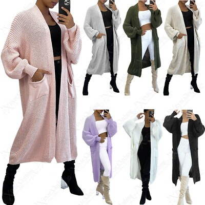 NEU DAMEN OFFENE CARDIGAN FISCHER STRICK ÜBERWURF LOOK DAMEN TASCHEN CARDI