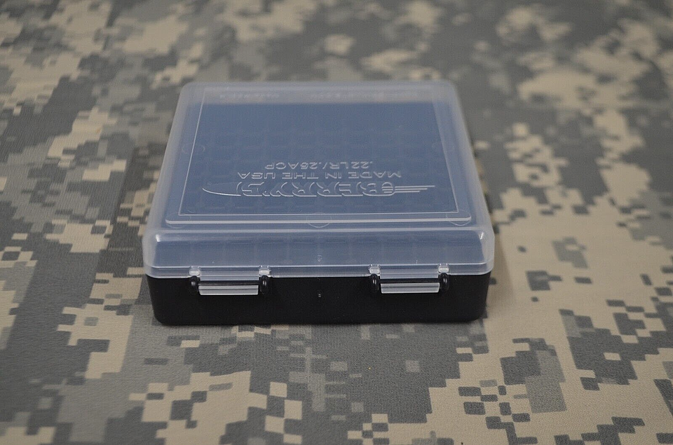 Berry MFG 22 LR Ammo Box – 100 Round Storage Case – Blue (Fits .22LR & .25 ACP)