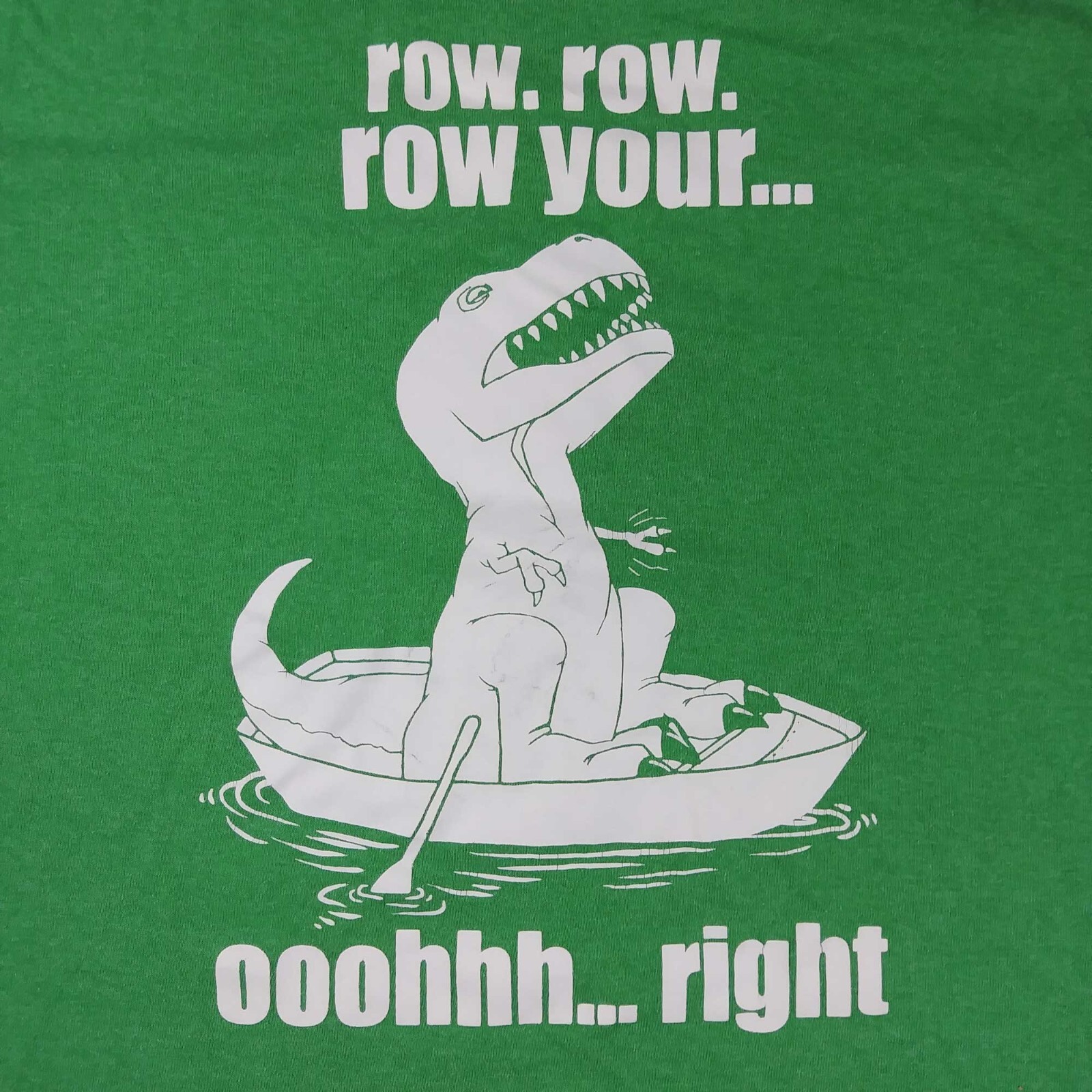 FILA T shirt Row Row Row Your...Oh Right T Rex verde taglia XL dinosauro
