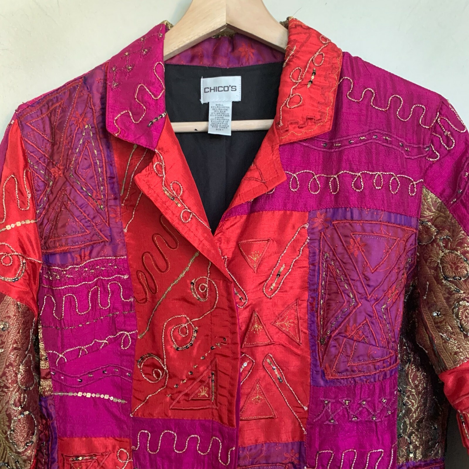 Chico's Jacket Fuchsia Red Multi Patch Embroidere… - image 4