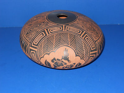Acoma Pueblo Carved Hummingbird Seed Pot Signed 