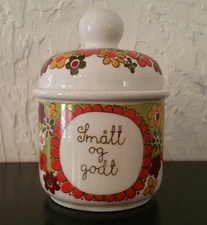 Vintage Figgjo Flint Turi Design Lidded Jar  "Smatt og godt"  Mid Century NORWAY