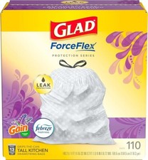 Glad Force Flex Tall Kitchen Trash Bags 13 Gal Gain Lavender 110Ct Fresh Febreze