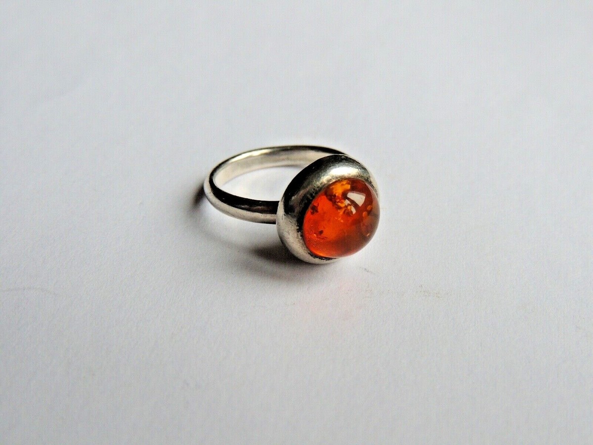 Bague En Argent Massif Avec Inclusion D'Ambre - Taille 54 - Occasion