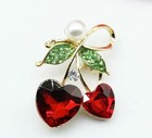 Cherry Heart Crystal Rhinestone Pearl Brooch Badge Gift Dress Accessory