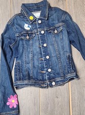 Old Navy Denim Jean Jacket Girls Large 10-12 Boho Hippie Flowers Embroidered