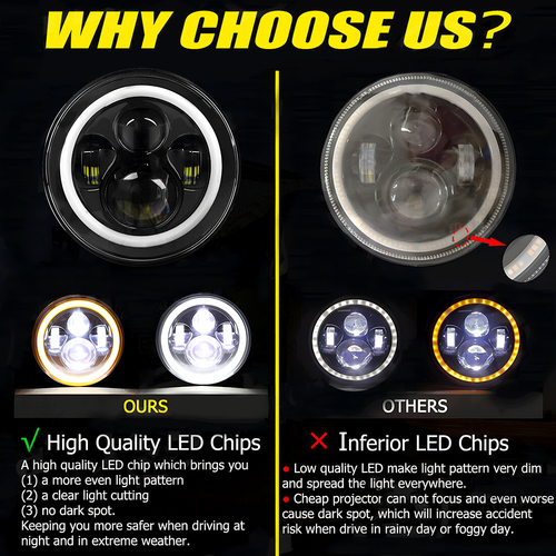 Black 7" inch LED Headlight Projector with Halo DRL for Honda CB550 Cafe Racer - Picture 6 of 12