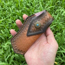 Folding knife Leather Sheath Brown Handmade for 13cm Pocket Knife Pouch BeltLoop