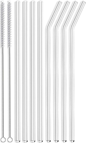 Skinny Clear Glass Straws, 10.5" X 7 Mm Long Reusable Drinking Straws for 30 Oz