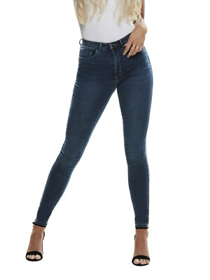 Only Damen Skinny-Jeans Hose High Waist mit hohem Bund dunkel-blau XS S M L  XL