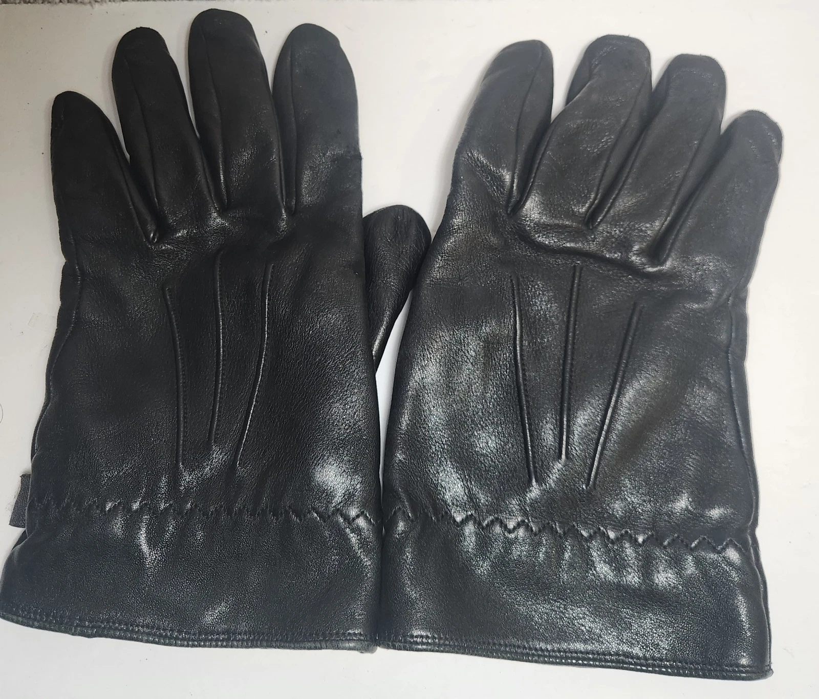 Vintage Isotoner Gloves Mens L Leather Black Polyester Lined