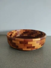 Wood Bowl HANDMADE HAND TURNED MULTI COLOR Fruit Trinket DISH 11" (C)