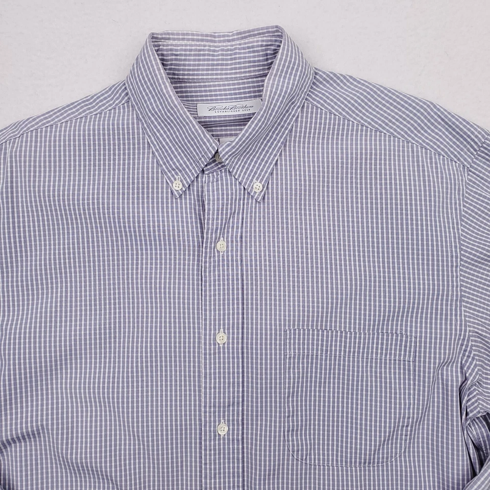 Camisa Brooks Brothers vintage para hombre 16 gris a cuadros a cuadros con botones ajuste regular Foto 2 de 4