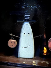 Chunky Wood White Ghost MAN Shelf Sitter Primitive Style Halloween Figurine