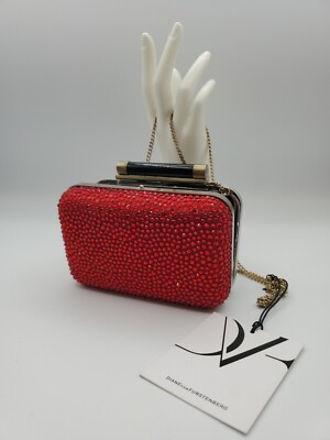 DVF  Diane Von Furstenberg Tonda Garnet Red Crystal Clutch W Strap