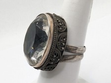 Vintage Sterling Silver 925 White Crystal Quartz Statement Ring Size 7.25