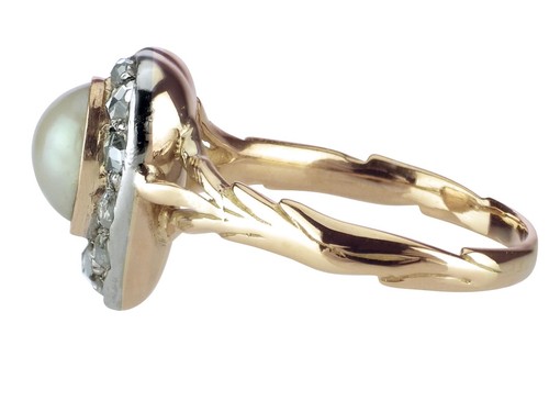 Historismus 585 Gelb Gold Natur Perle 0,20 ct Diamant Damen Herz Verlobung Ring! - Bild 3 von 7