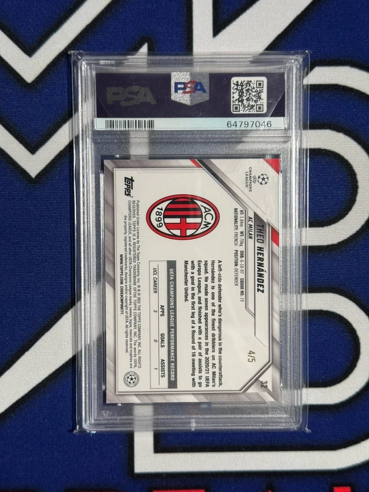 THEO HERNANDEZ 2022 TOPPS UEFA UCL FIRST 1ST EDITION RED FOIL #4/5 PSA 9 - Image 2 of 2