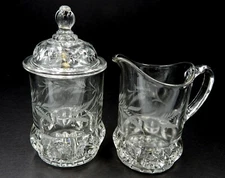 EAPG Specialty Glass Co No 100 Chestnut Band Wheel Engraved Cream Sugar with Lid