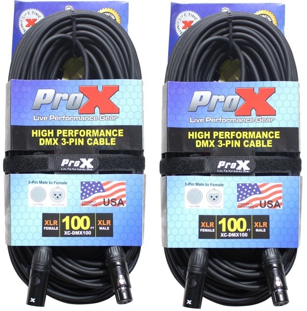 ProX XC-DMX100 длиной 100 футов Высокопроизводительный 3-контактный кабель DMX от штекера к 3-контактному разъему DMX-Female