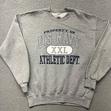 Vintage Soffe US Navy Crew Neck Adult L Gray Made In USA Fleece Sweatshirt