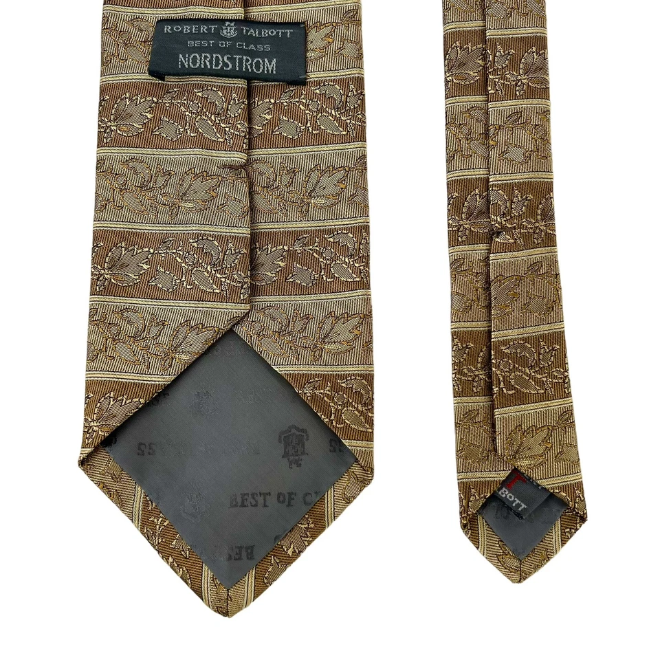 Robert Talbott Best of Class Nordstrom 领带 最好的丝绸 花卉 条纹 金色 棕色 — 第 4/4 张图片