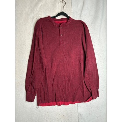 LL Bean Mens XL Tall Henley Shirt Burgundy Wool Blend Two Layer Traditional Fit