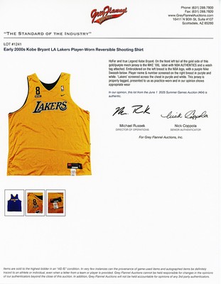 -KOBE BRYANT- Game-Used GREY FLANNEL Los Angeles Lakers