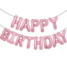 16 Inch Pink Happy Birthday Foil Balloon Banner Party Decoration Set
