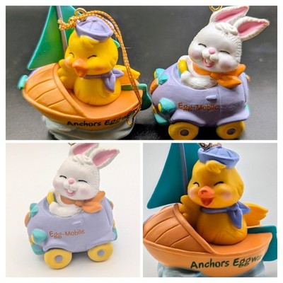 VTG 1990s Avon Easter Egg-Press Ornaments Lot - Bunny Egg-Mobile & Duck Sailboat