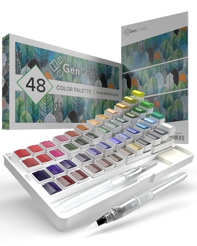 GenCrafts Watercolor Paint Palette 48 Premium Colors with Paper Pad - 2 Refil