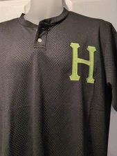 HUF Men's 'Bronx' Henley Black Mesh Short Sleeve Baseball Jersey Shirt Sz L NWT