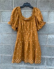 NWT Old Navy Floral Embroidered Mini Dress Puff Sleeve Light Brown Size XL