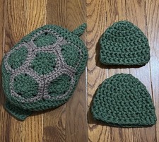 Handmade Crochet Turtle Shell With Two Hats For Newborn Photography Session