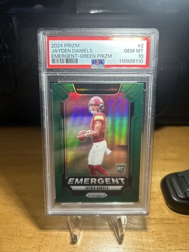 Jayden Daniels 2024 Panini Prizm Emergent Green Prizm Rookie RC PSA 10