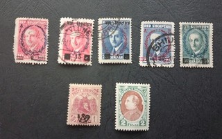 ALBANIA 1925 9 7x STAMPS INC 2Fr KING ZOG AND POSTHORN POSTAGE DUE MH/GU.