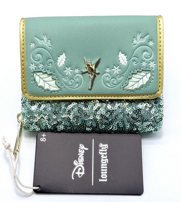 Loungefly Peter Pan Tinker Bell Holiday Sequin Tri-Fold Wallet NWT