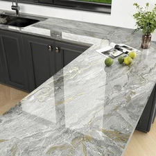 Grey Glossy Marble Countertop Paper Gold Granite Kitchen Backsplash Peel and ...